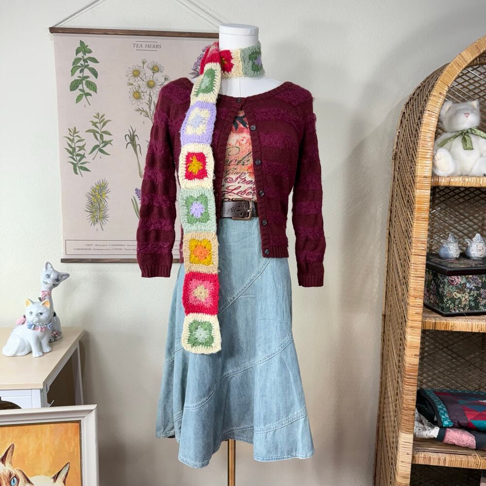 Y2k Fuzzy Striped Cardigan Sweater Whimsigoth Fairy Grunge Witchy Whimsy Twee S
